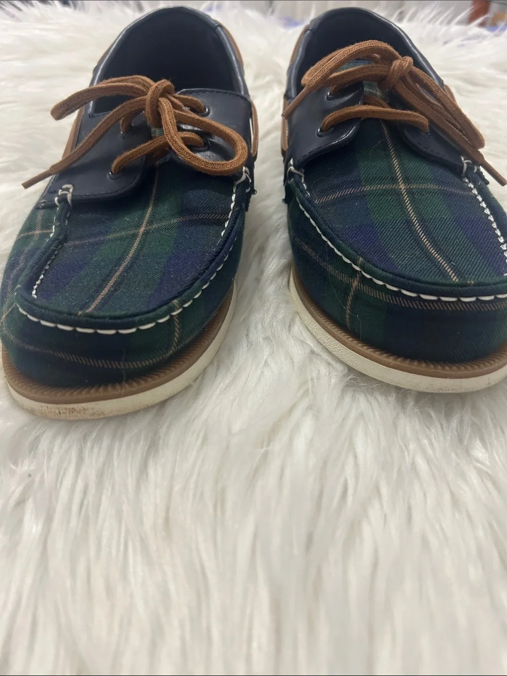 Club Room Navy and Green Plaid Boat Shoes size 9